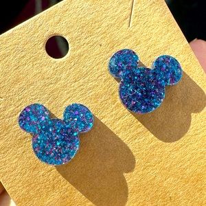 Mickey Mouse blue and purple sparkle earrings